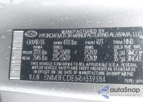 2024 Hyundai Tucson Sel from USA, damaged, VIN 5NMJFCDE6RH339384